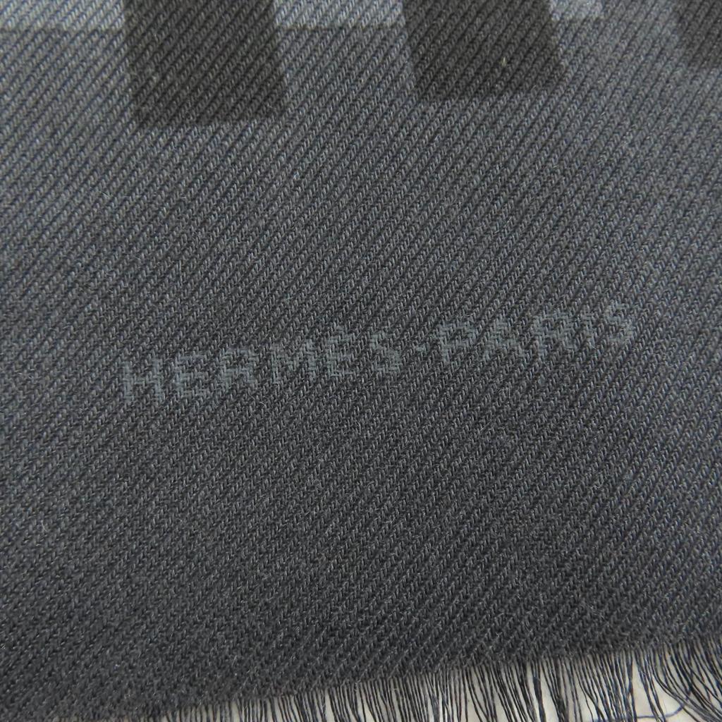 Pristine HERMES Stall Dot design large shawl with fringe gray cashmere Women Used