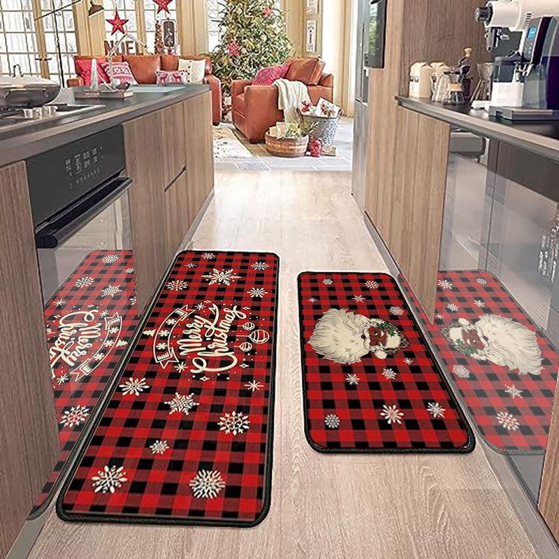 Cross-Border Christmas Holiday Two-Piece Kitchen Mat Set - Oil-Absorbing, Dirt-Resistant