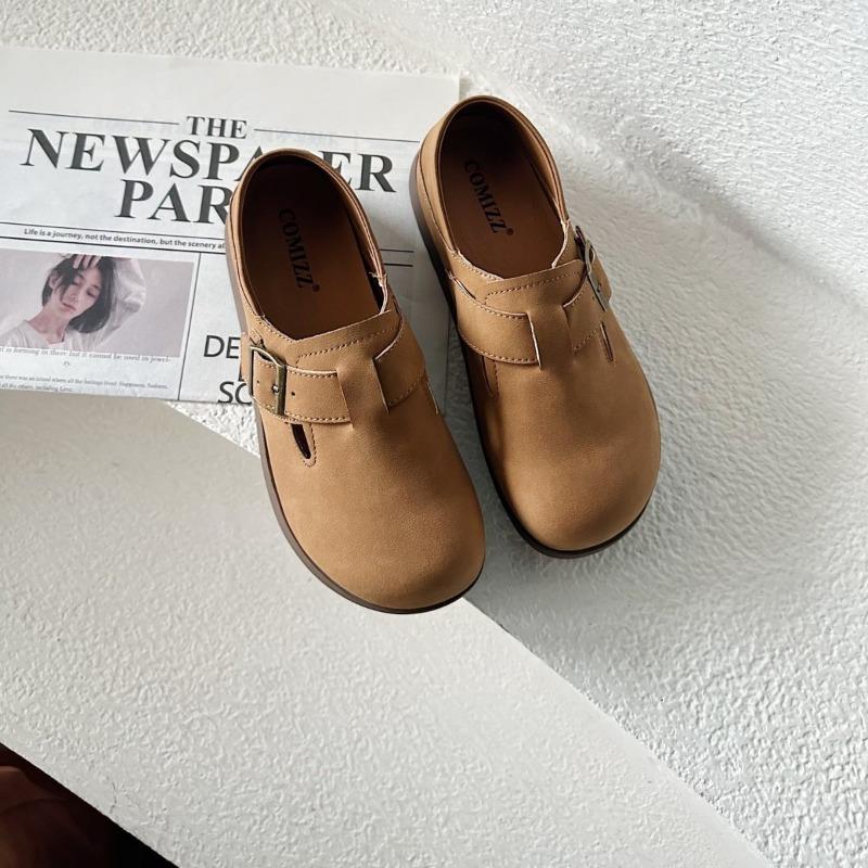 One-pedal Women's Spring New Retro Round-headed Women's Flat-bottomed Ugly Cute Casual Shoes