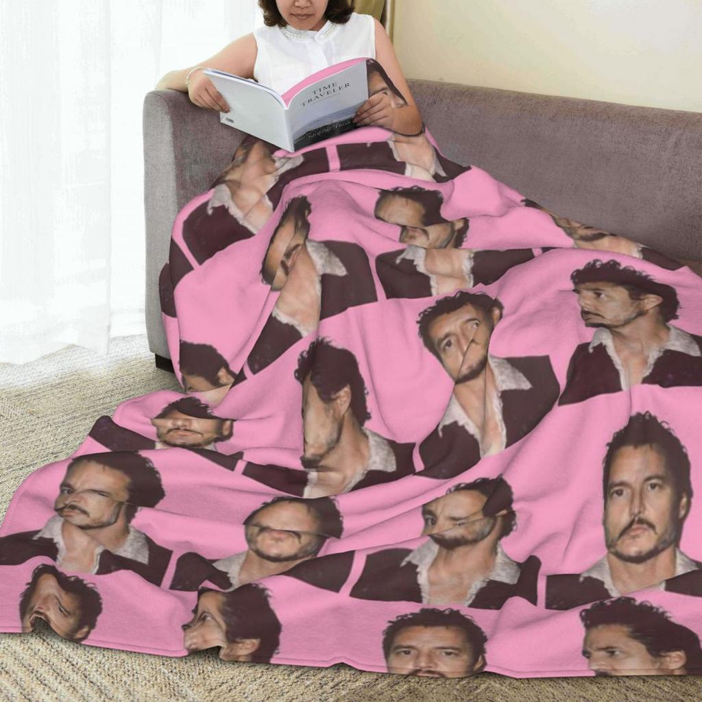 Pedro Pascal Pattern Blanket Flannel Sofa Throw Blanket Warm for Home Bedroom Office Throws Bedspread Quilt