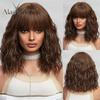 ALAN EATON Short BOB Synthetic WIGS Orange Brown Curly Wig with Bangs for Women Cosplay Daily Party Heat Resistant Fiber Wig