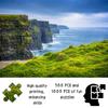 500/1000pcs Puzzle Game (Cliff Top Green with Pink Flowers, Layered Cliff Sea Cave Meeting Waves, Distant Cliff Mist Meeting Ocean) Suitable for Livin
