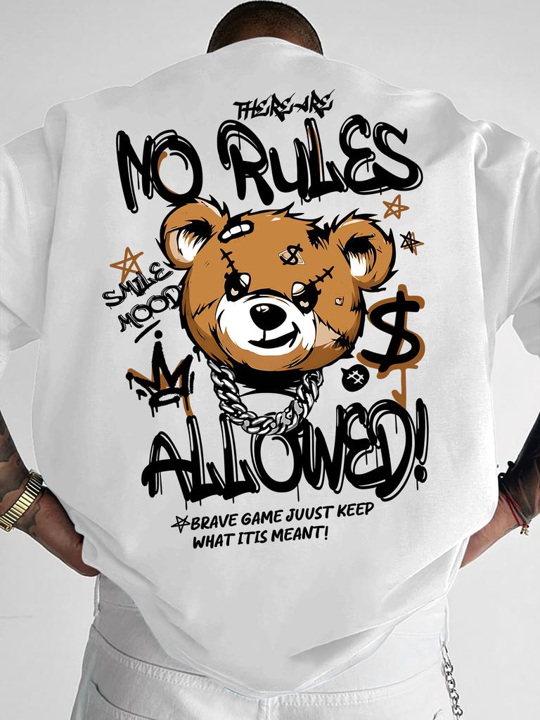 Unisexs Oversized No Rules Teddy Bear Print Tshirt 100 Polyester Streetwear Graffiti Graphic Casual Tops Sxxl