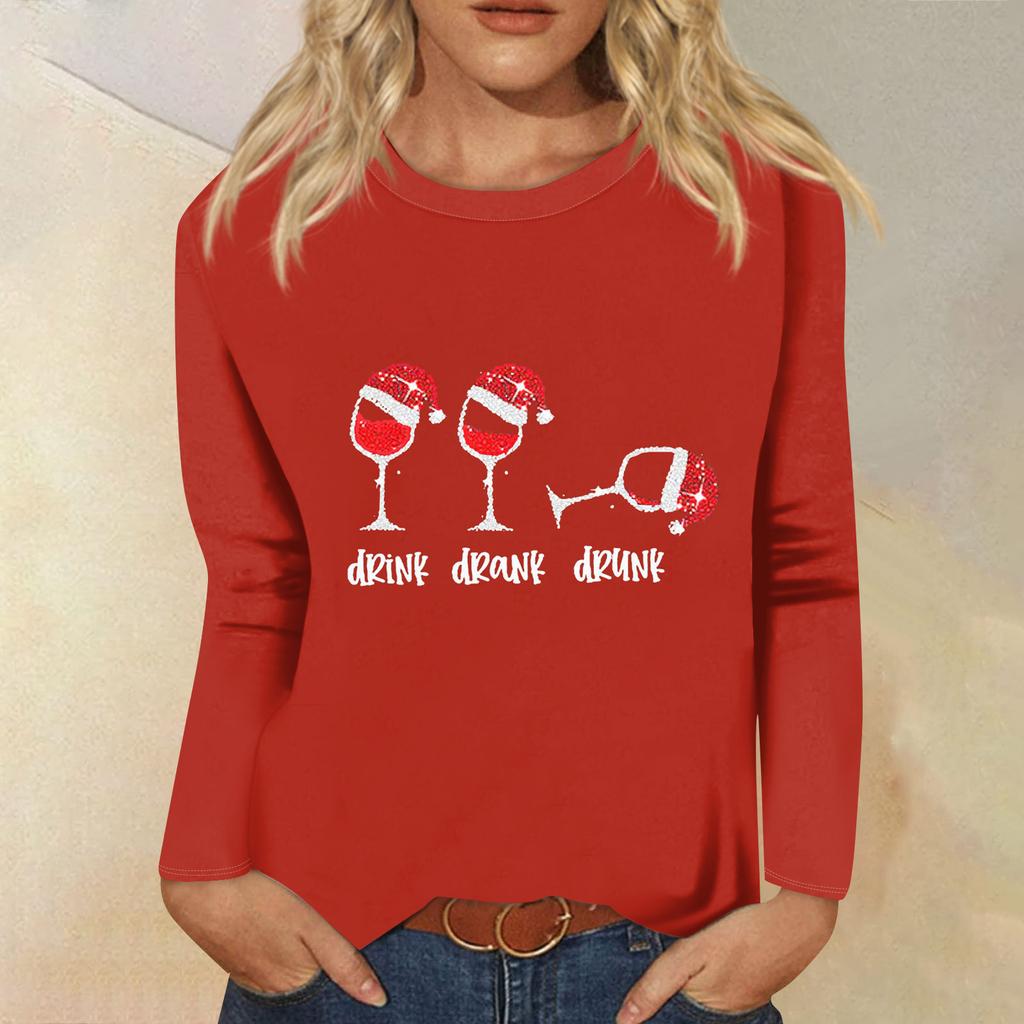 Women's Loose Comfortable Casual Fashion Round Neck Christmas Print Long Sleeve Hoodie