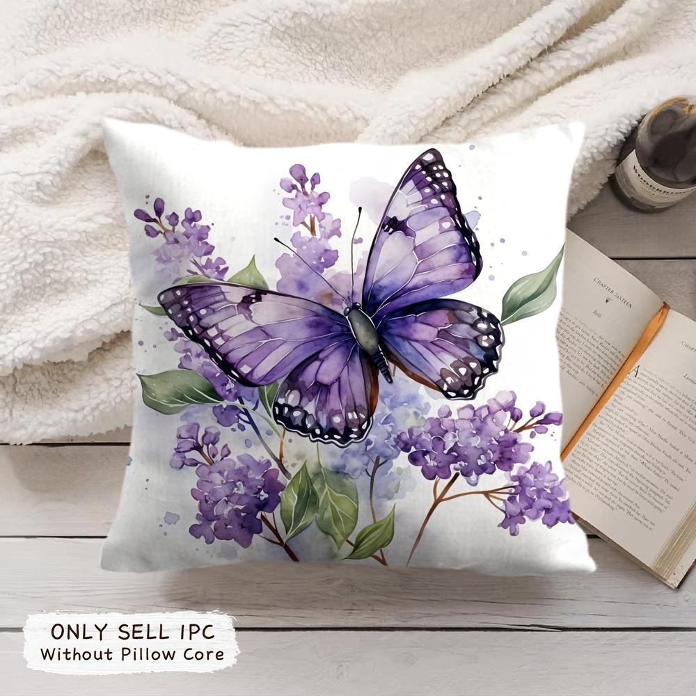 Butterfly and flower Cushion Cover Soft Short Plush Pillow Cover Smooth Cozy Texture Aesthetic Cushion Case Home Decor