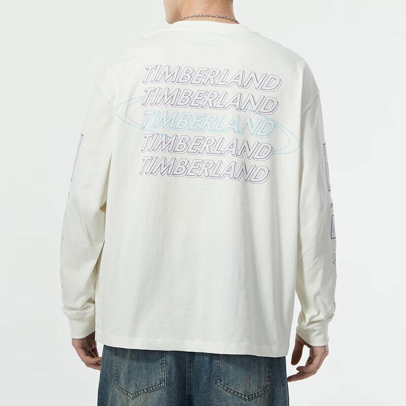 Timberland Letter Print Outdoor Travel Casual Comfortable Crew Neck Pullover Long Sleeve T-Shirt Men Tops White A41A5-CM9