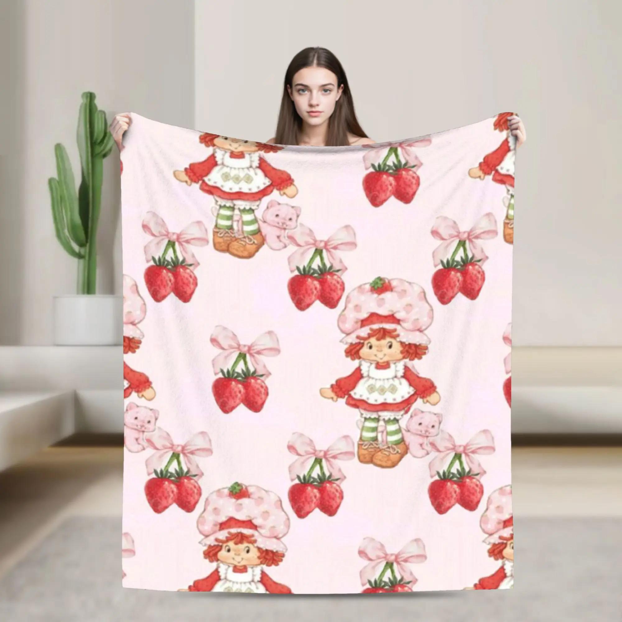 Cute Strawberry Shortcake Blanket Soft Throw for Kids Boys Girls Perfect for Bed Outdoor Spring Graphic Bedspread Home Textile 75cmx90cm