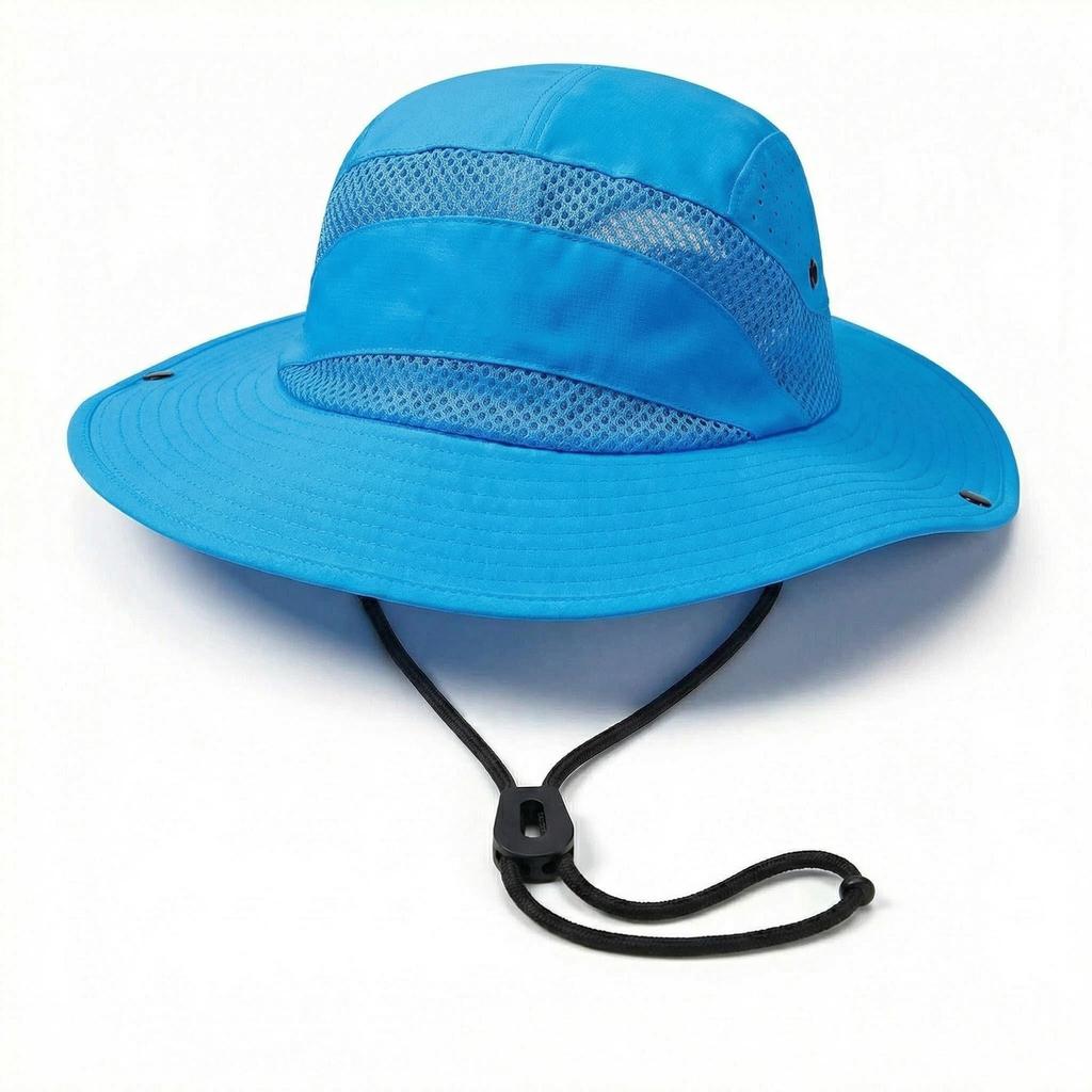 Foldable summer children's outdoor hiking, climbing, fishing sun hat with sun protection net eyelets and breathable fabric