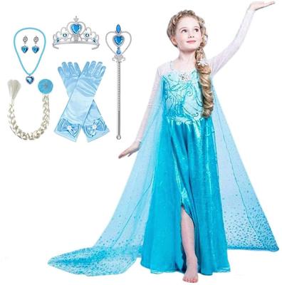 Prinzessinnenkleid für Kinder Cosplay Kostüm Luxus Set Eisblau Band Geflochtenes Herz Magisch Original 110cm NT331 [GLAUBWÜRDIG] 8-teilig - (Prinzessinnenkleid,