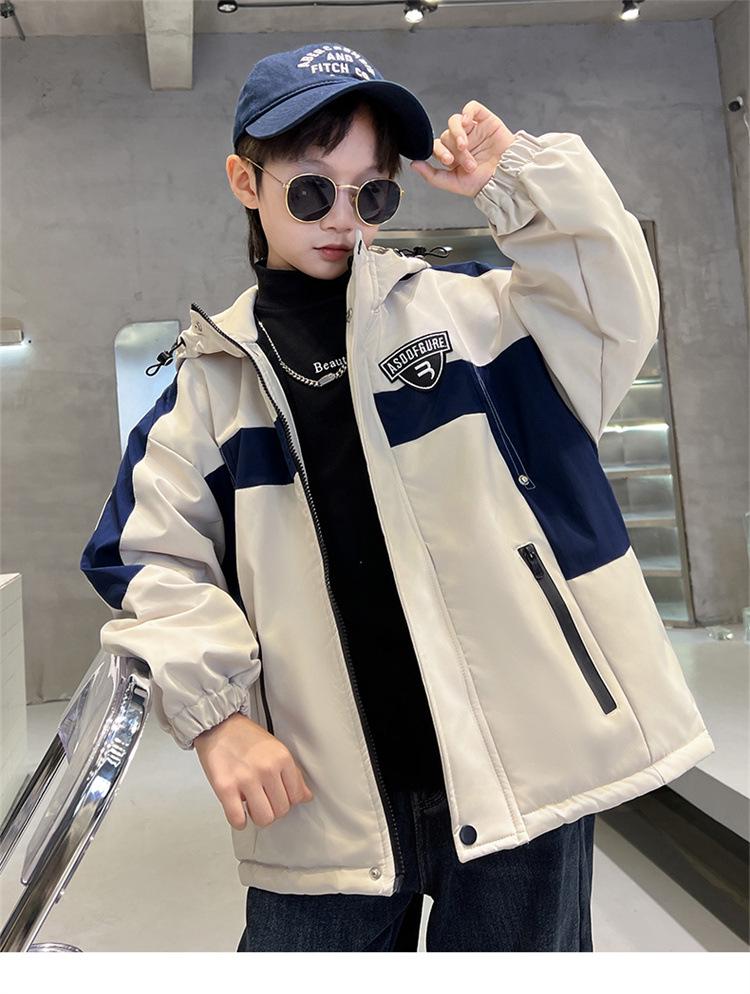 Boy's Plus Velvet Parka - New 2025 Autumn/Winter Cotton Jacket, Medium/Large Sizes, Thickened Windbreaker
