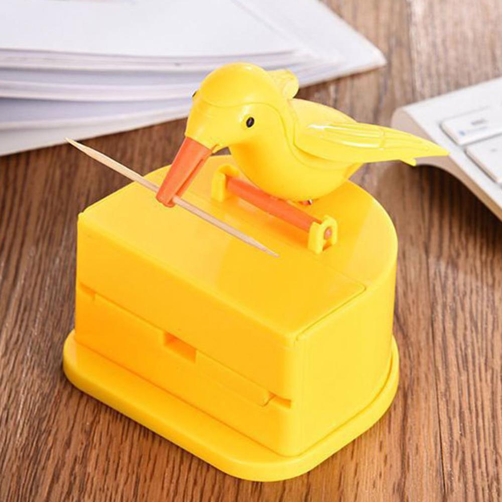 Bird Shape Toothpick Holder with Press Pop-up Function - Cute Design Desktop Toothpick Dispenser for Home Kitchen Restaurant Use