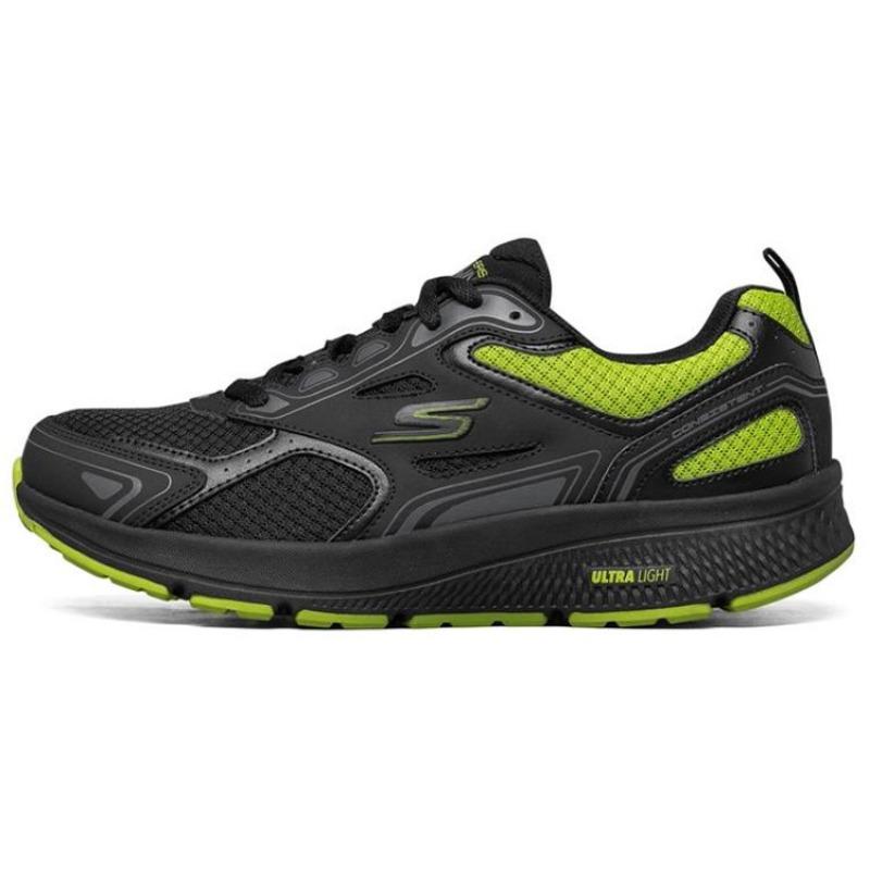 Skechers Go Run Consistent Men Mesh Low Running Shoes Black Green 220081-BKLM 39.5