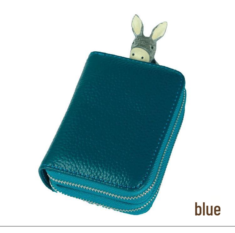 RFID Cowhide Leather Card Holder & Coin Purse with Double Zipper