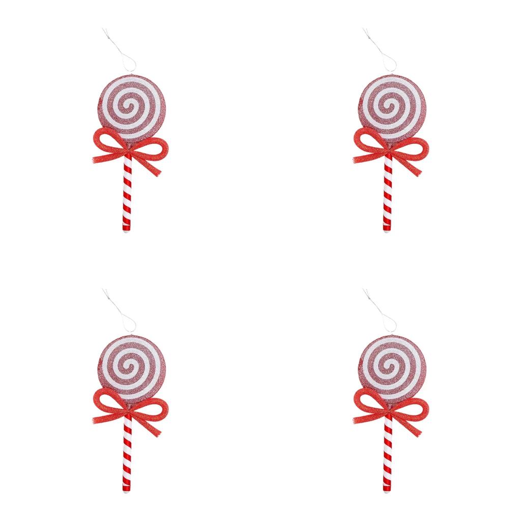 4pcs Christmas Lollipop Decoration Christmas Red And Pink Lollipop Ornament With Bow Holiday Treats Hanging DIY Decorations