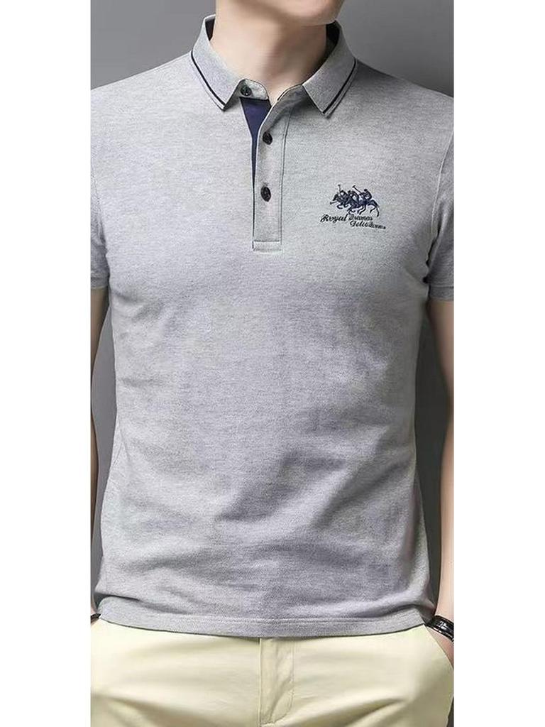Men's Short-Sleeve Embroidered Polo Shirt - Casual Fit, Ideal for Middle-Aged and Young Adults, Summer Collection.