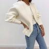 Spring Round Neck Pearl Trim Knit Top Cropped Long Sleeve Detailed Cardigan Fashion Coat Women