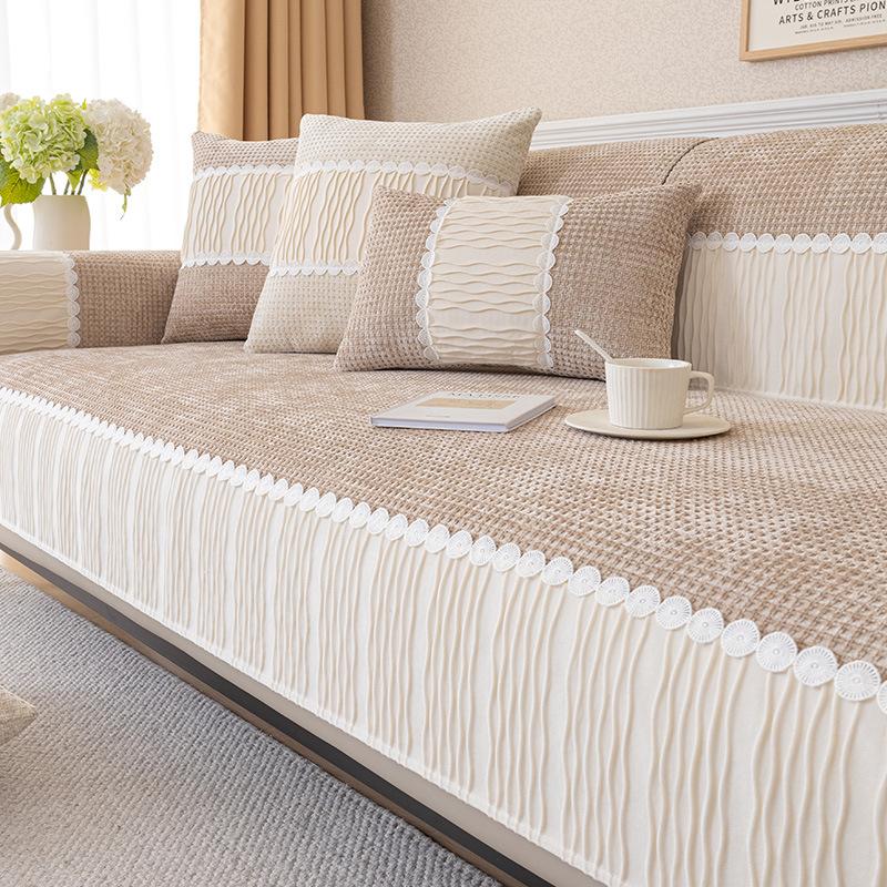 Chenille vaffelsofapute Four Seasons Universal sklisikre seteputer Kremstil Sofatrekk Klut