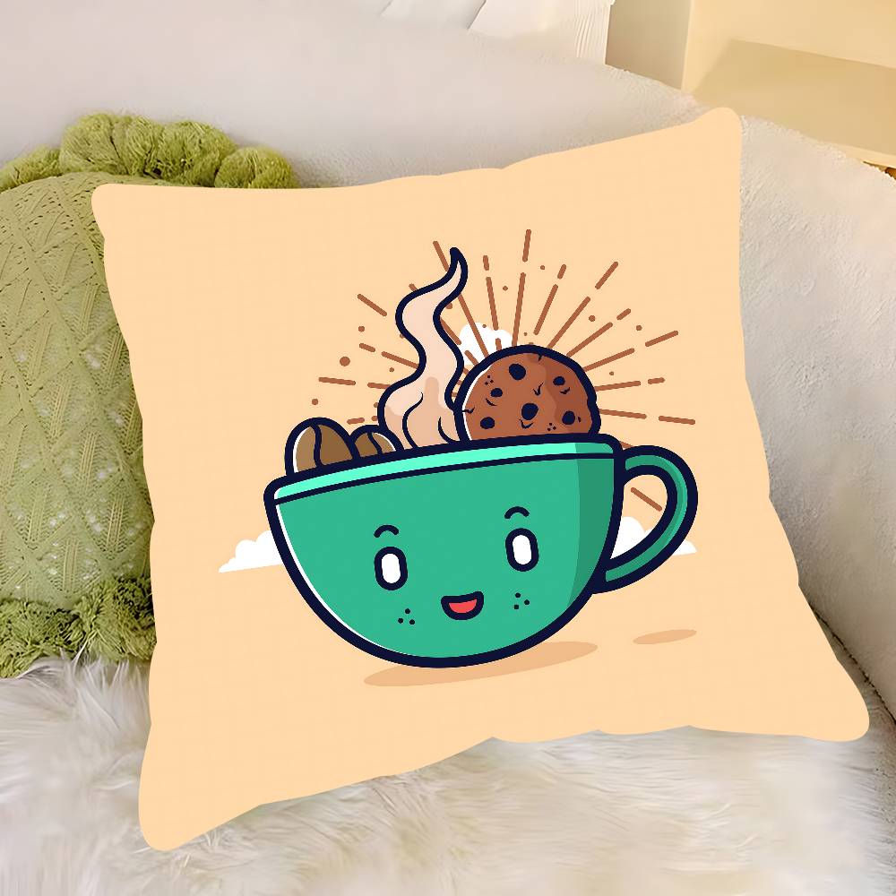 Cartoon Coffee Pillow Case Removable Washable Cushion Cover – All-Season Soft Linen