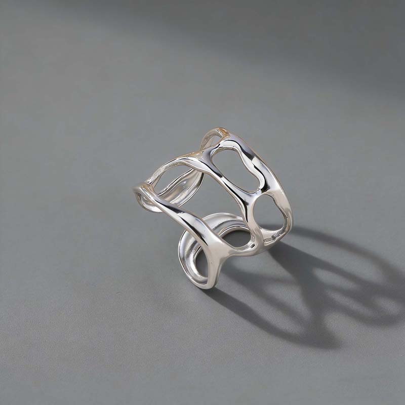 Stainless Steel Metal Lava Rings for Women Girls Fashion Gold Color Hollow Wide Adjustable Finger Rings Y2K Jewelry 2026 Trend