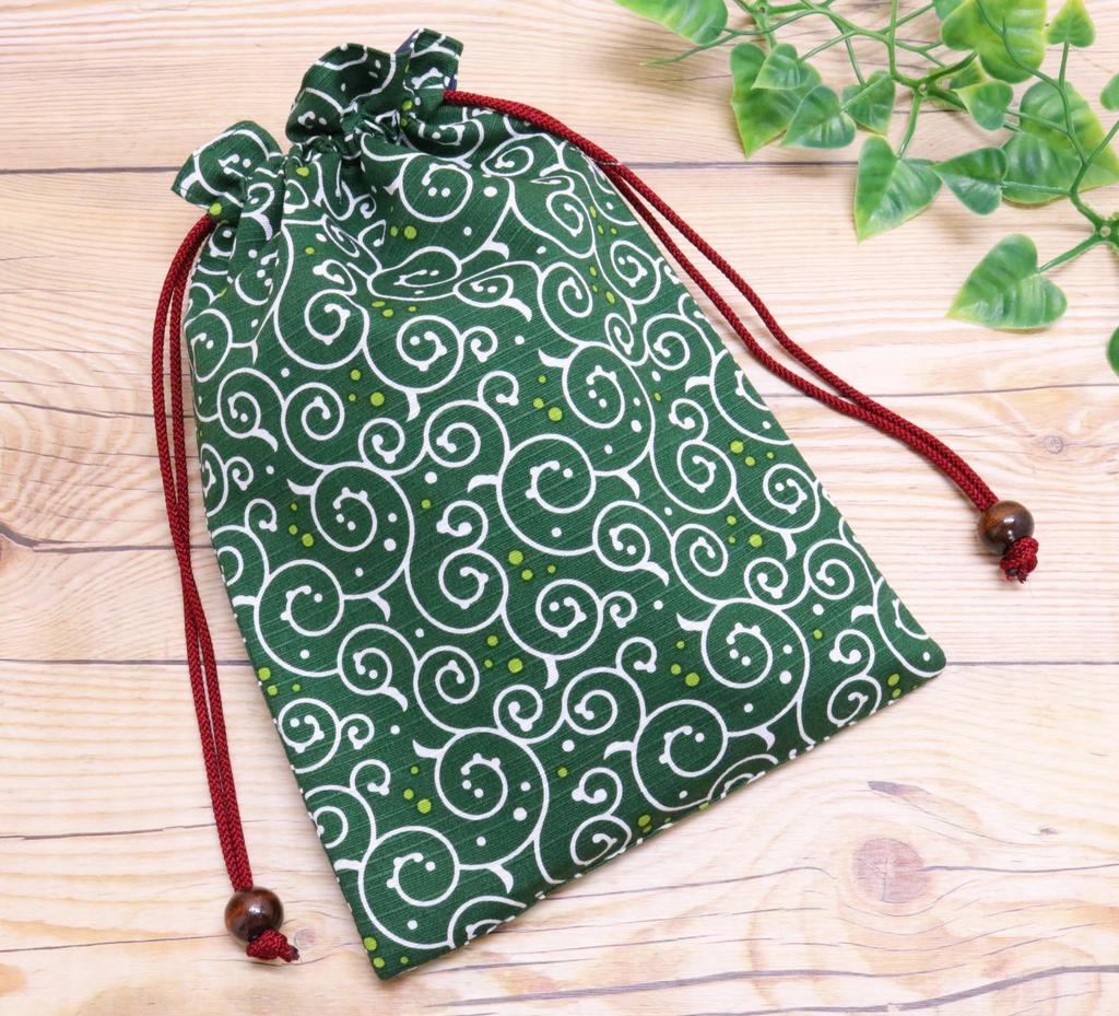 Kyosuke Made In Japan Drawstring Bag Case for Goshuincho Stamp Arabesque 18 X Japanese Dot Green (Temple Book), Pattern, 26.5cm, Pattern,