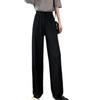 Women Ice Silk Pants Elastic High Waist Adjustable Drawstring Straight Wide Leg Pants Solid Color Long Trousers Daily Wear