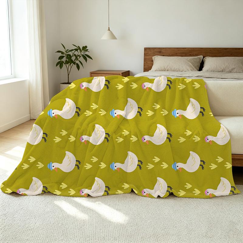 Cute Cartoon Duck Flannel Fleece Blanket – Soft Warm Bordered Throw for Couch, Home, Halloween & Christmas