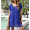 Plus Size Summer Women's Cover-up V-neck Hollow Splicing Loose Dresses Seaside Vacation Beach Smock Dresses