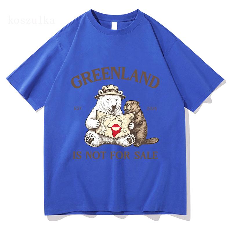 Grönland ist nicht zu verkaufen T-Shirt Lieber Grönland Tier Cartoon Print Kleidung Bequemes Baumwolle Lässiges Kurzarm Unisex T-Shirt
