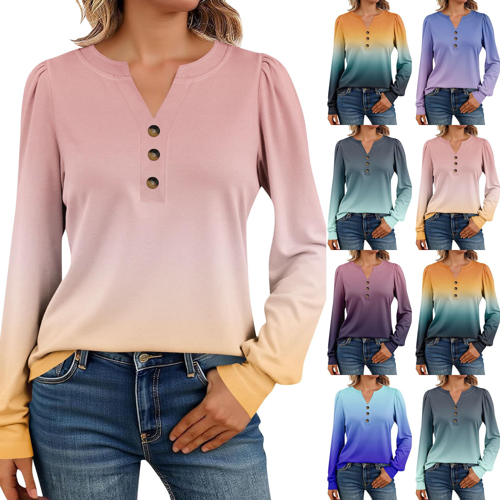

Women s Long Sleeve Shirts Henely Casual Tops Trendy Blouses Cute T-Shirts L синій