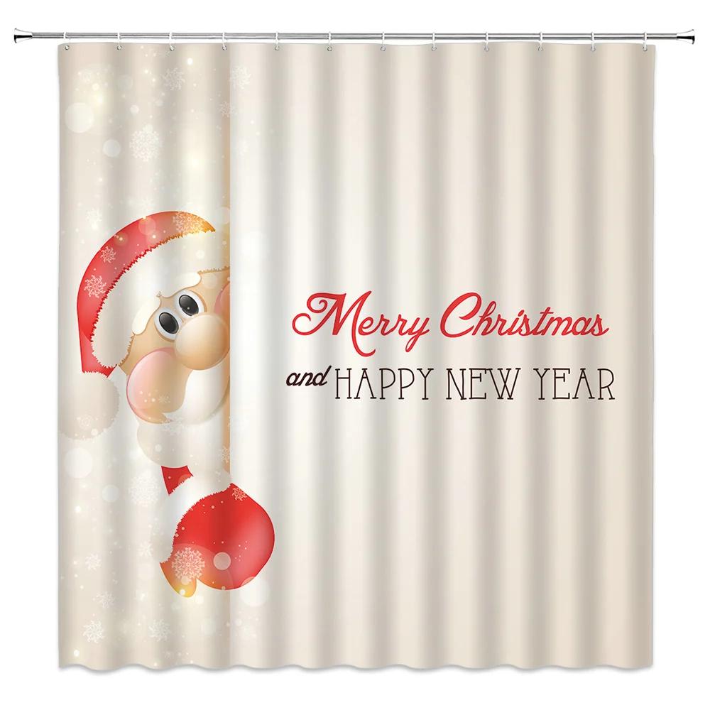 Waterproof Bathroom Shower Curtain Elk Christmas Santa Claus Fairy Snow Night Printed Bath Washable Quick Dry Wrinkle Decoratio