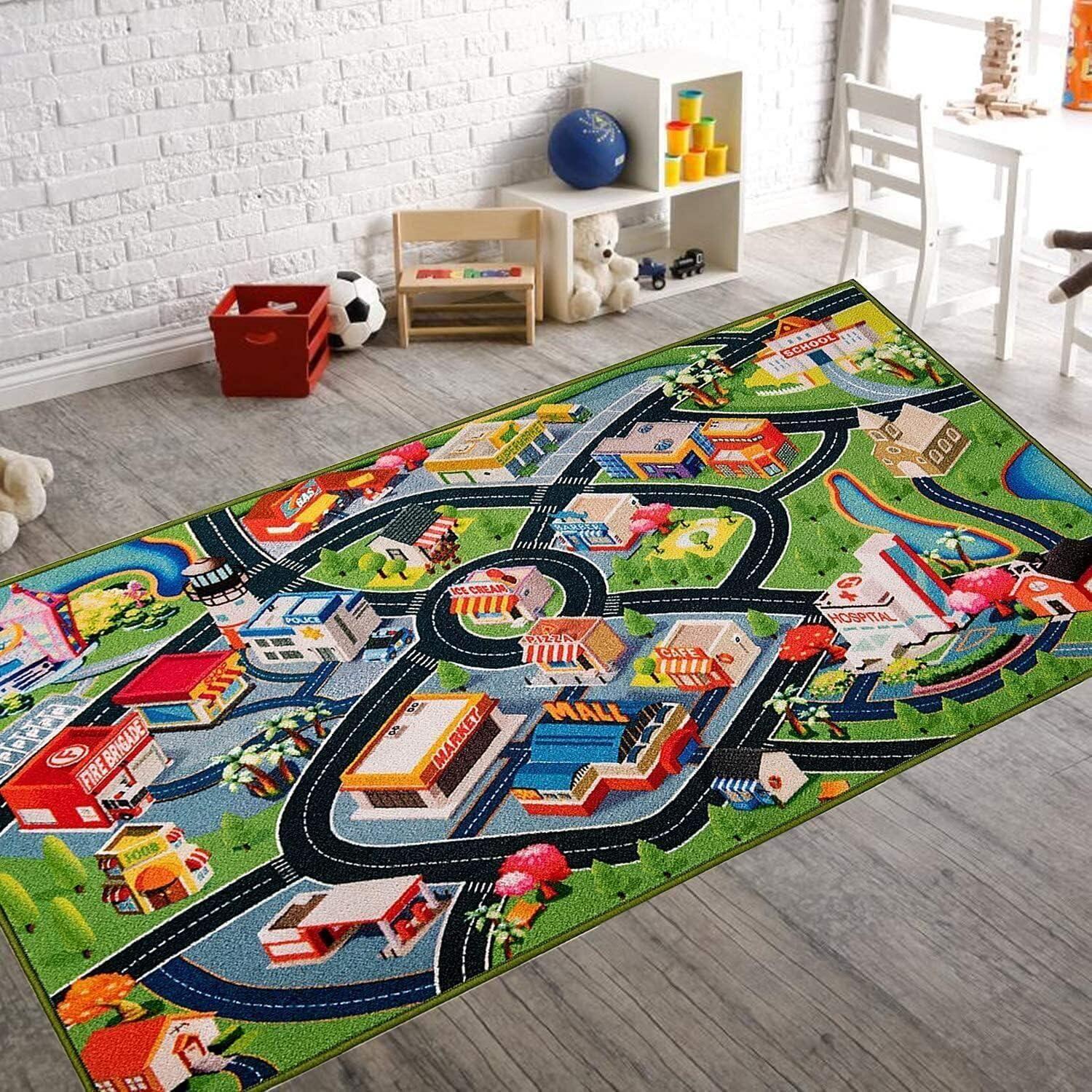 

Interactive Educational Theme Children s Crawling Carpet Cartoon Road Network Rug City Map Absorbent Anti-Slip Mat for Living 40x60cm