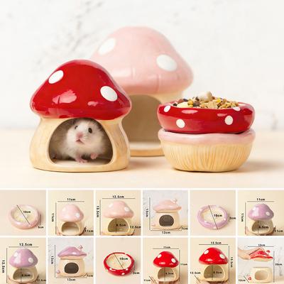 1pcs Cute Ceramic Mushroom Hamster Nest Small Pet Hideout Water Bottle Food Bowl Golden Bear Ferret Rat Furniture Sleephouse