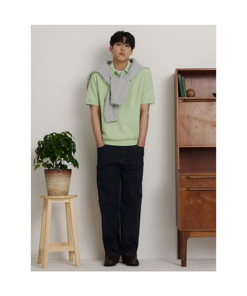 Binpolmen Cotton Silk Collared Neck Knit Apple Green