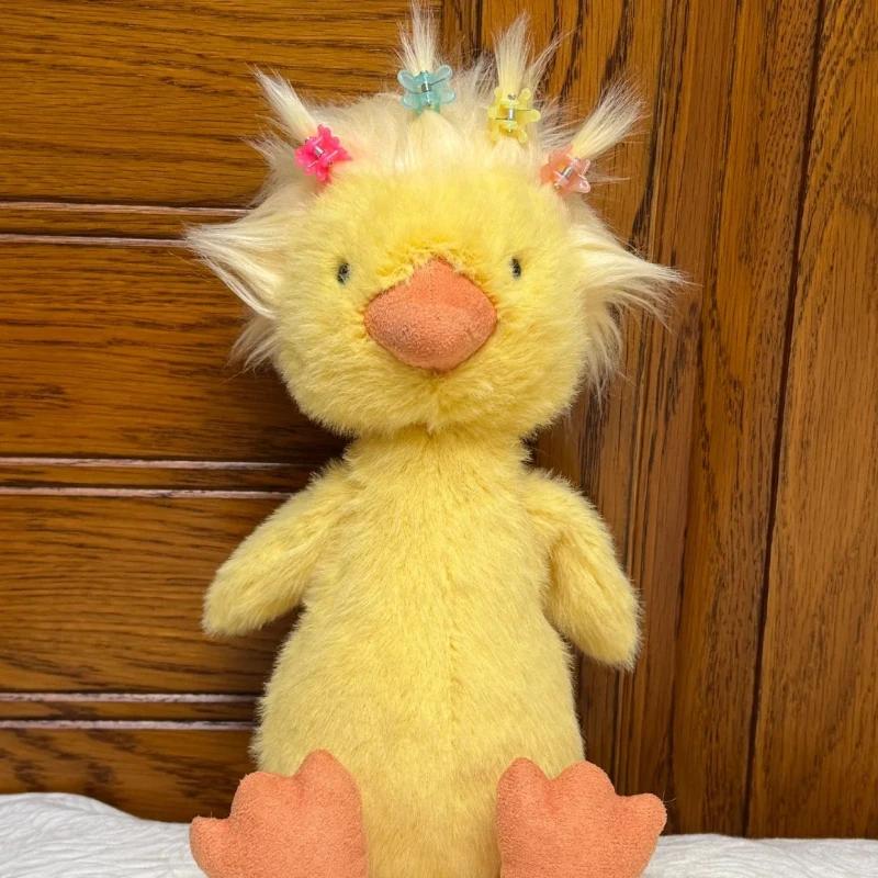 Cute Duck Plush Toy Yellow Cool Hair Sitting Position Fluffy Accompany Doll Kawaii Sleeping Buddy Bed Decoration Birthday Gift