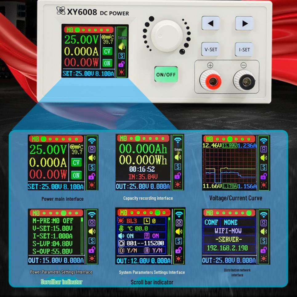 Xinyi XY6008 CNC Adjustable 60V 8A DC Power Supply Module: Regulated Voltage & Current Control, 480W Step-Down Functionality.