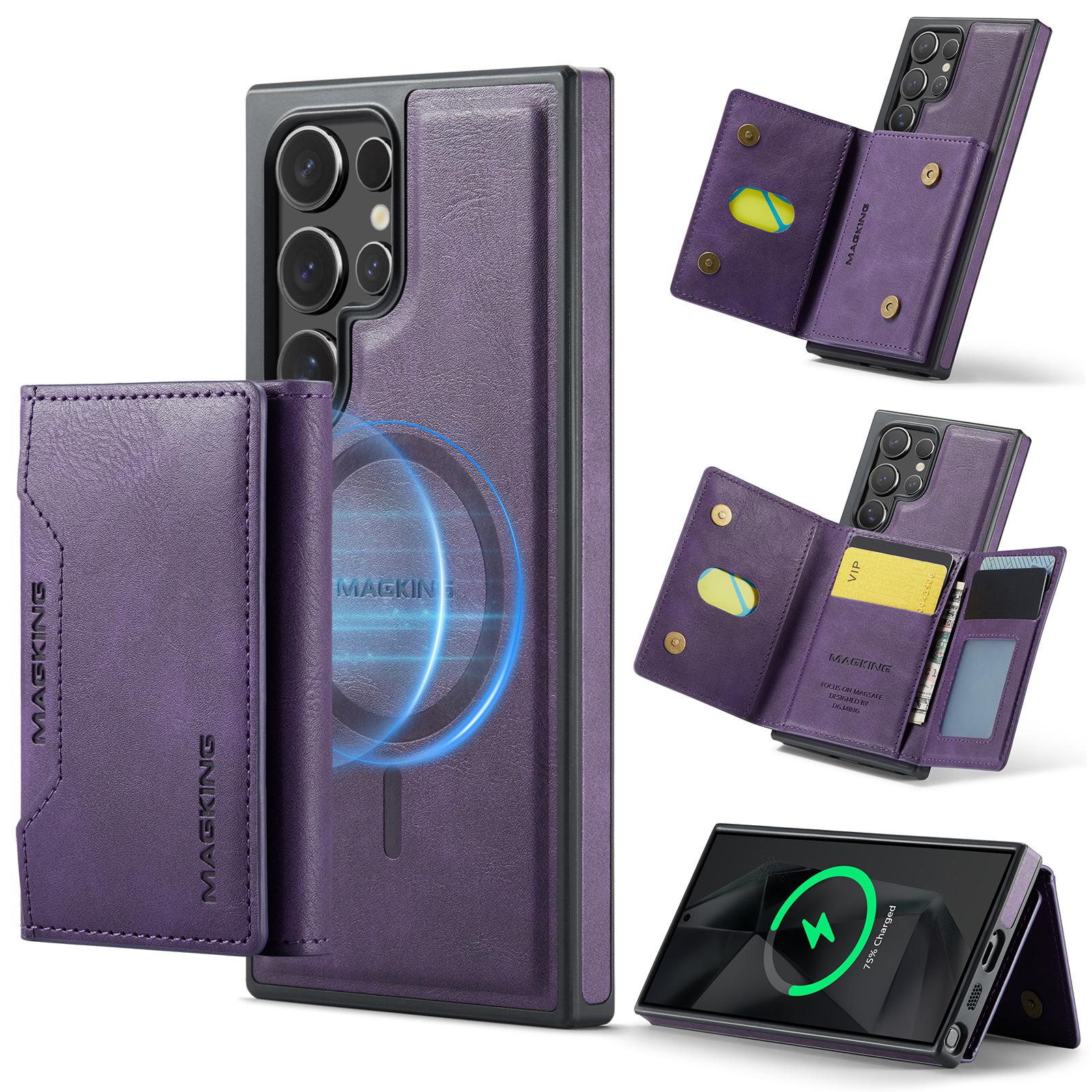 

For Samsung Galaxy S24 Ultra Case Compatible with MagSafe PC+TPU+PU Phone Cover Purple