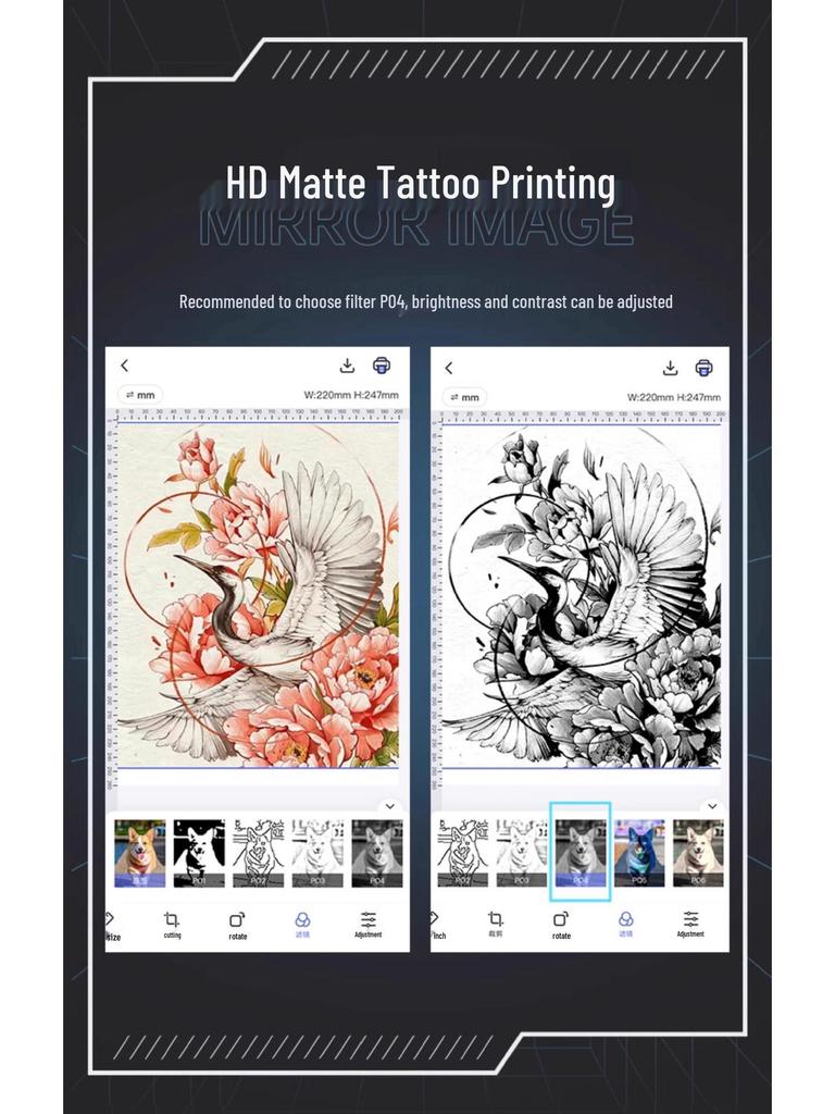 A4 Portable Bluetooth Thermal Tattoo Printer for Home, Office, or Students - Inkless & Mini