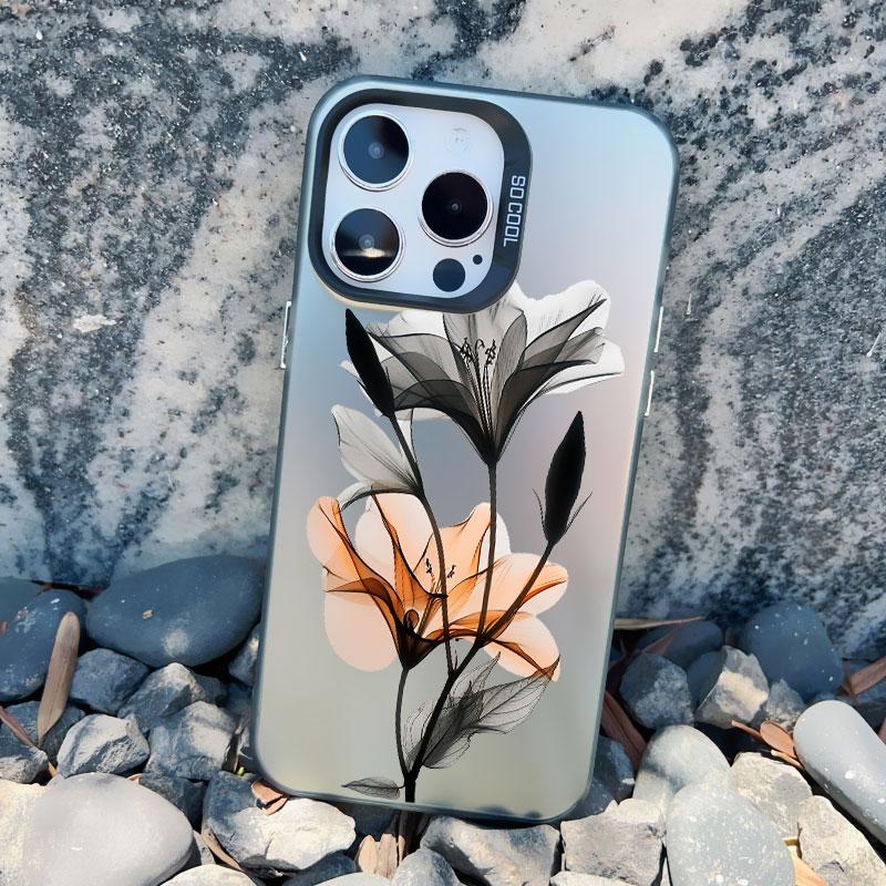 Malowanie Tuszem Kwiatowy Etui na Telefon dla iPhone 16 15 14 13 12 11 Pro Max 16 15 14 Plus 13 Mini Odporne na Wstrząsy Laserowe Tylne Pokrowce Funda