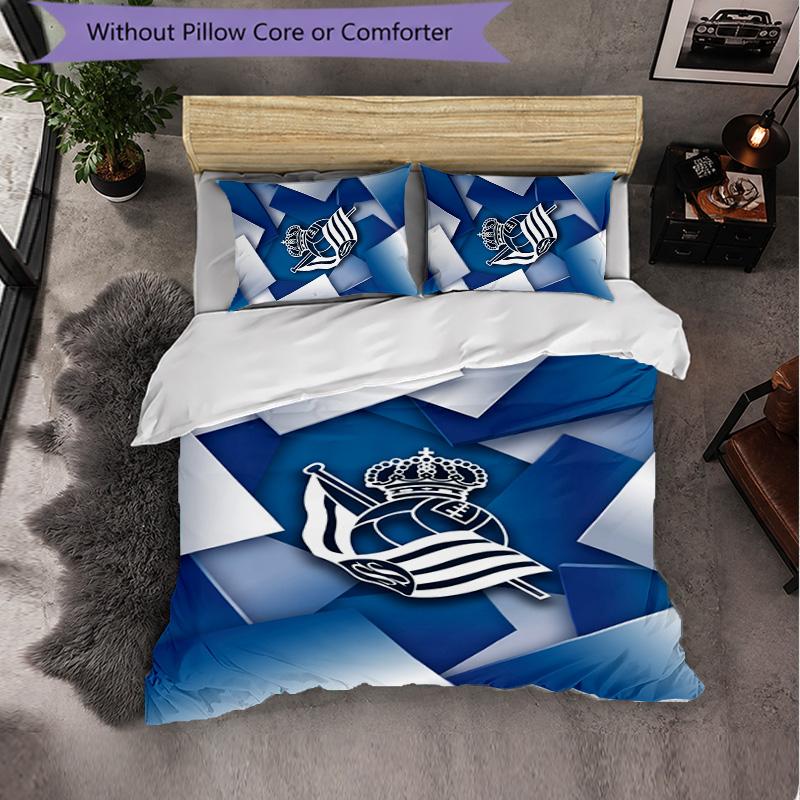 Biancheria da Letto a Tema Real Sociedad FC Set 3 Pezzi Copripiumino Biancheria da Letto Decorativa Per Camera Teen Decorazione Casa