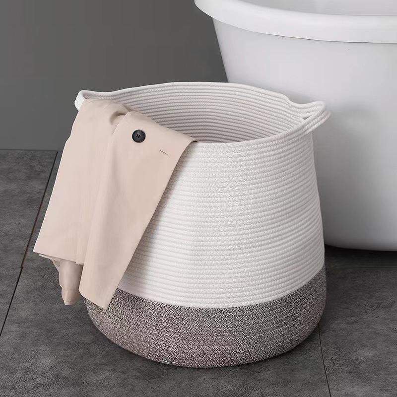 Cotton Rope Woven Basket for Laundry, Toys, and Storage with Handles