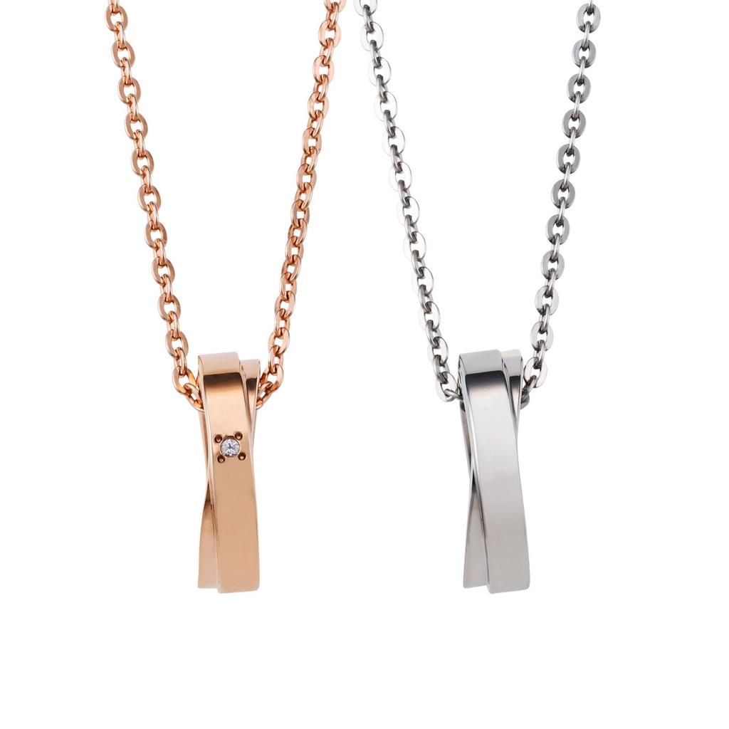 Pair Necklace Surgical Stainless Steel 316L Cubic Zirconia Allergy Free Cross Pink Silver [White Clover] & 4SUP097GO&4SUP098SV