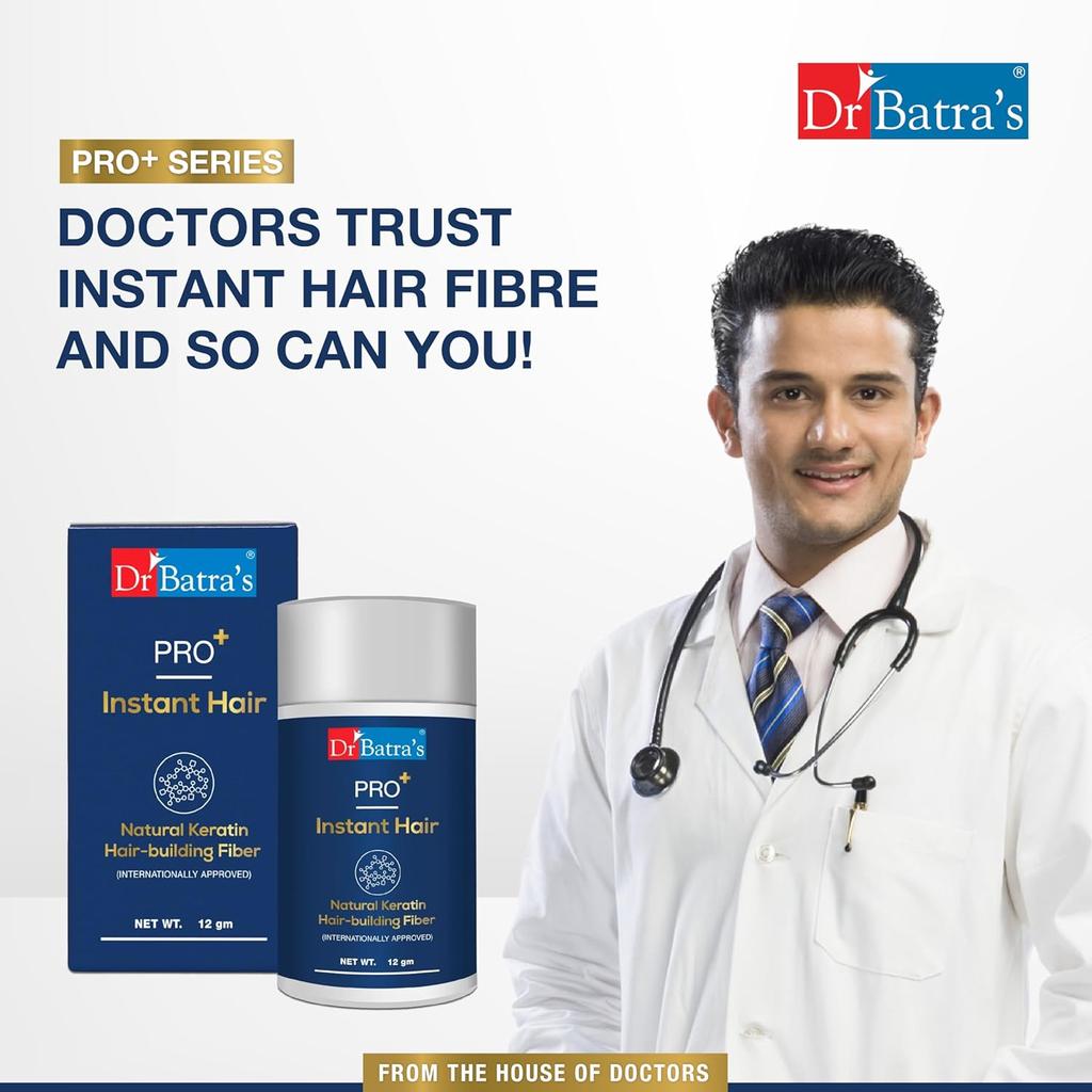 Dr Batra's Pro Instant Hair Dark Brown Keratin Hair Fibre for Bald Spot Coverage Thickening 12gm