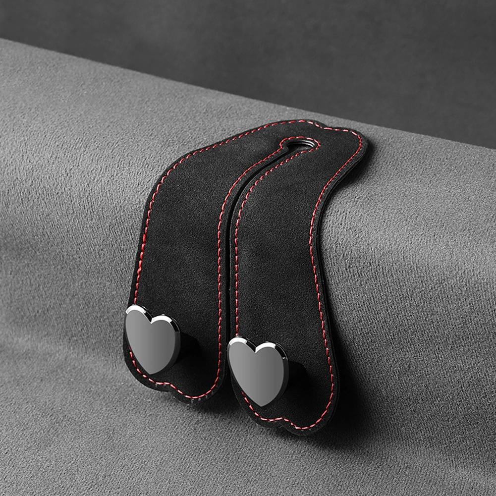 Heart Shape Metal Car Seat Headrest Hooks 2 in 1 Leather Car Seat Back Hook Purse and Bag Backpack Double Hook Car Seat Hanger