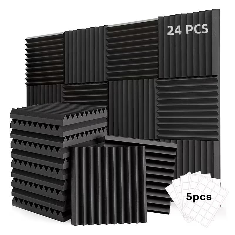 24 Pack Acoustic High Density Soundproof Panels 30x30x2.5cm Acoustic Wall Panels for Noise Reduction Quick Recovery for Studios