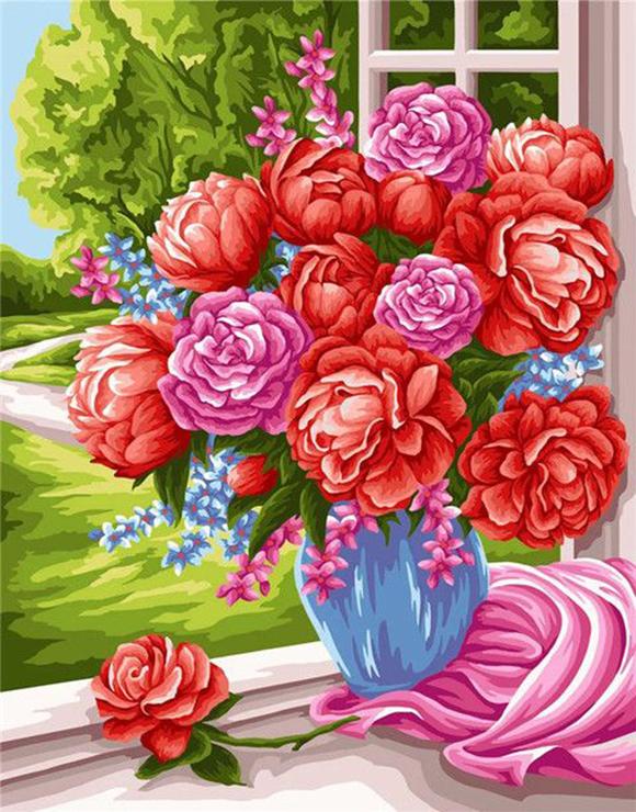 RUOPOTY Oil Painting By Number Rose Drawing On Canvas DIY Coloring By Numbers Flower Kits Acrylic Unique Gifts