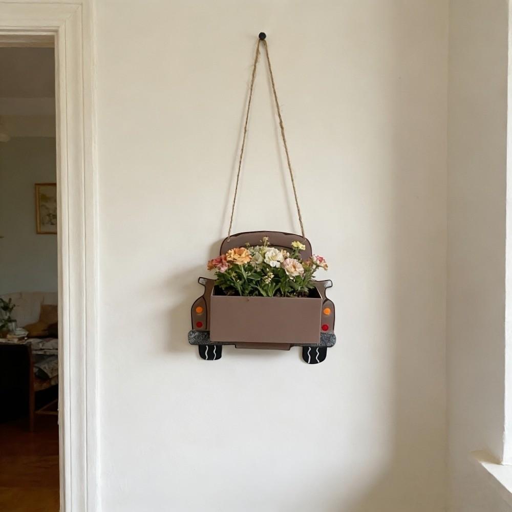 Retro Cartoon Truck Shaped Flower Pot Iron Car Wall Planter Hanging Truck Planter  for Balcony