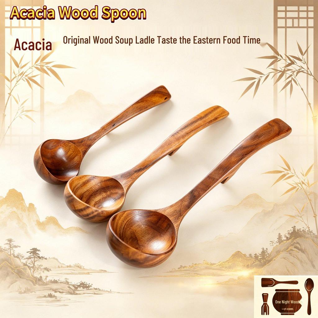 Teak & Acacia Wood Salad Bowl Set with Spoon and Hook