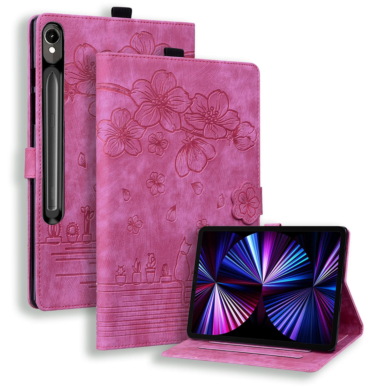 

For Samsung Galaxy Tab S10 FE+ Case Flip Stand Leather Phone Cover Cherry Blossom Cat Imprinted B