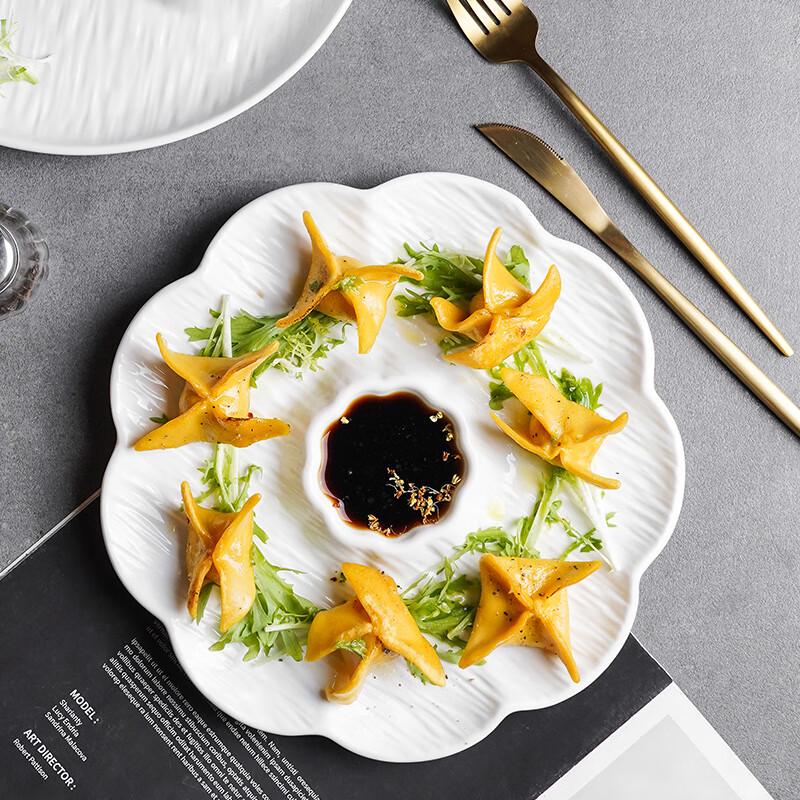 Ceramic Dumpling & Serving Plate with Vinegar Dish