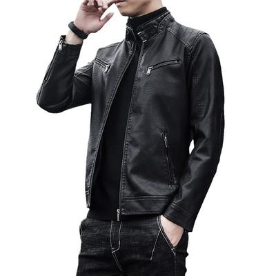 Men's PU Leather Jacket Casual Men's Stand Collar Slim Motorcycle Leather